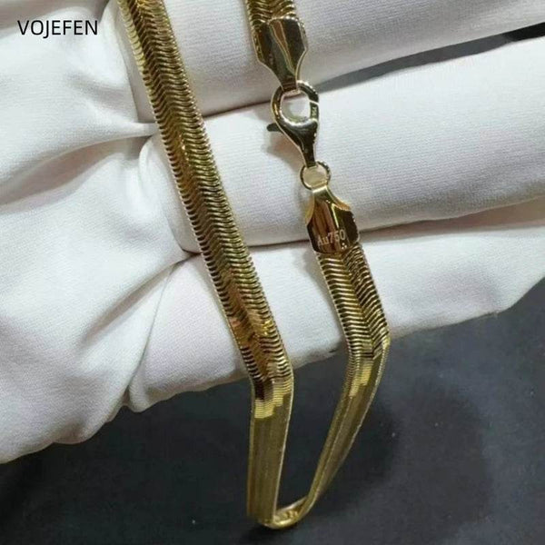 VOJEFEN AU750 Gold Snake Necklaces Jewelry Original 18K Real Gold Long Bold Hip Hop Choker 6MM Links Luxury Jewel Customized - NexoEden
