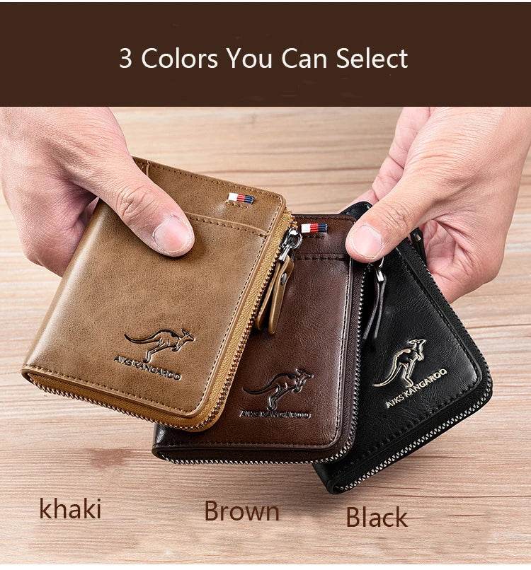 Fashion Men's Coin Purse Wallet RFID Blocking Man Leather Wallet Zipper Business Card Holder ID Money Bag Wallet Male Purse - NexoEden