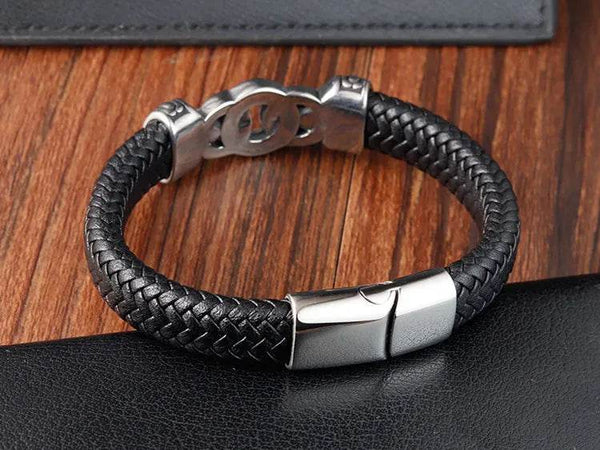Cross Stainless Steel Anchor Leather Bracelet Elegant Men's Chunky Jewelry Accessories - NexoEden