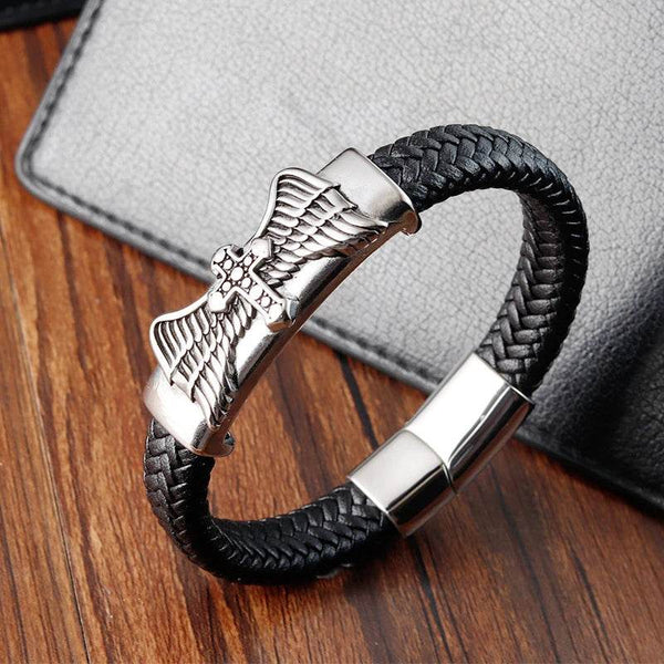 Cross Stainless Steel Anchor Leather Bracelet Elegant Men's Chunky Jewelry Accessories - NexoEden