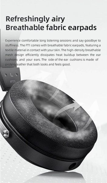 FiiO FT1 Closed-Back Over-Ear Nanowood Fiber Composite Diaphragm Wired Hi-Fi Headphones, American Black Wood Ear Cups for Studio - NexoEden