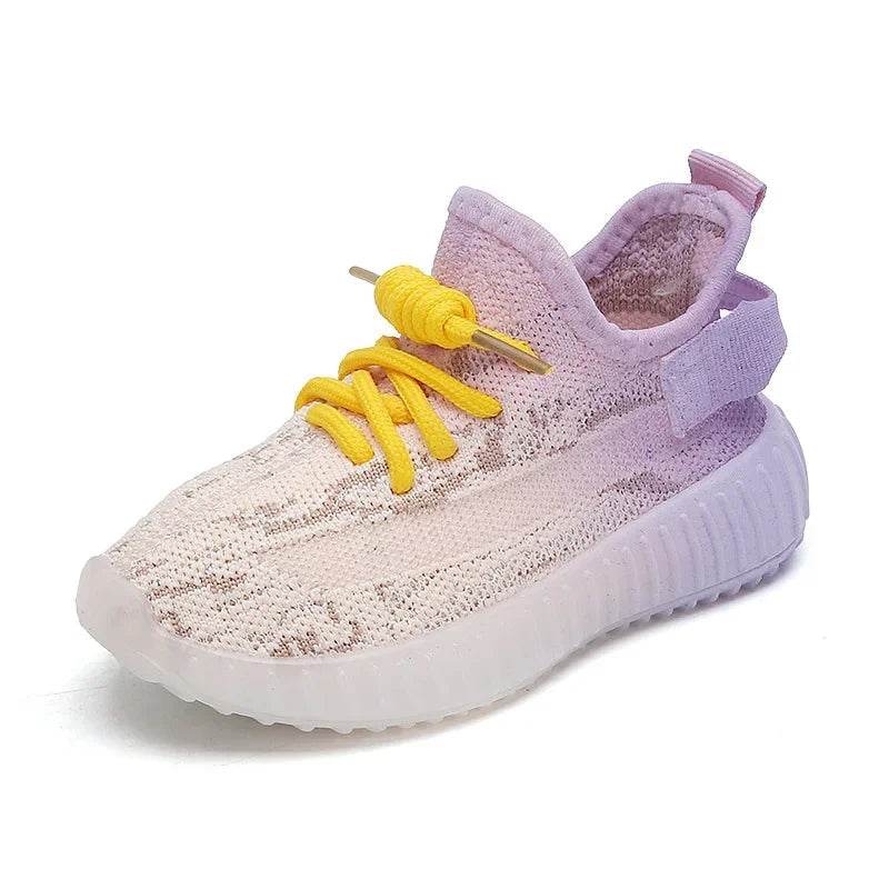 Children's Sports Shoes Soft Sole Thick Bottom Mesh Lace Up Gradient Sneakers Basketball Running Non Slip Boys Girls Fashion - NexoEden