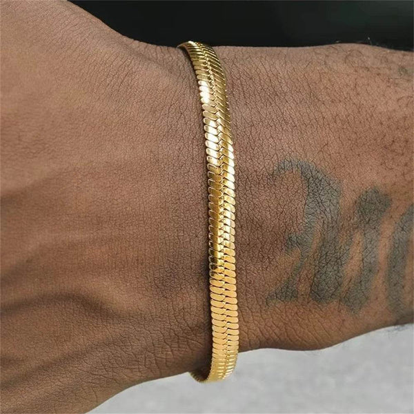 Hip Hop Stainless Steel Bracelet Gold Color Snake Chain Titanium Steel Bracelet For Women Men Fashion Jewelry Accessories - NexoEden