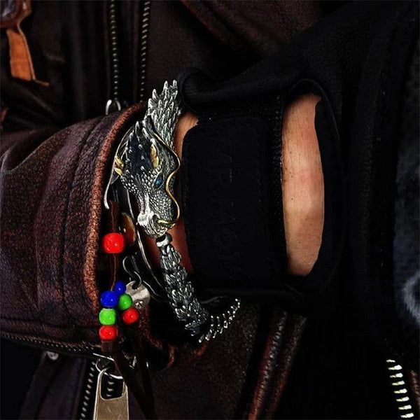 Vintage Men's Punk Domineering Ancient Dragon Snake Link Bracelets Accessories Hiphop Style 925 Sterling Silver Fashion Jewelry - NexoEden