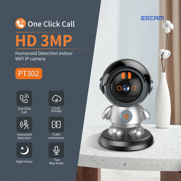 ESCAM PT203 3MP 1296P iCam365 APP One Key Call WIFI IP Camera AI Humanoid Detection Home Security CCTV Baby Monitor - NexoEden