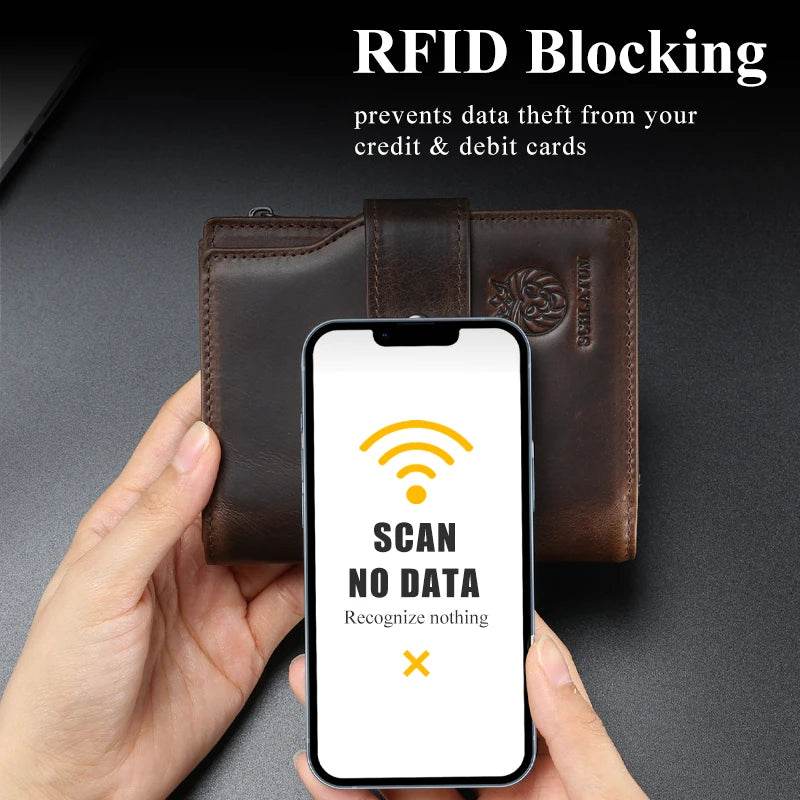 SCHLATUM Genuine Leather Men Business Wallet RFID Men Card Id Holder Coin Purse Travel Wallet Anti-theft Swipe - NexoEden