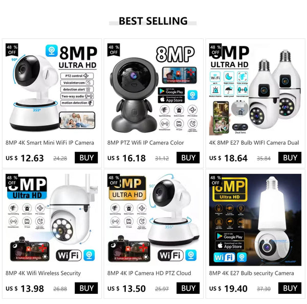 8MP PTZ Wifi IP Camera Color Night Auto Tracking AI Human Detect Baby Monitor HD Wireless Robot Surveillance Cmaeras Smart Home - NexoEden