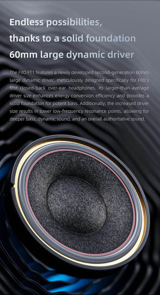 FiiO FT1 Closed-Back Over-Ear Nanowood Fiber Composite Diaphragm Wired Hi-Fi Headphones, American Black Wood Ear Cups for Studio - NexoEden