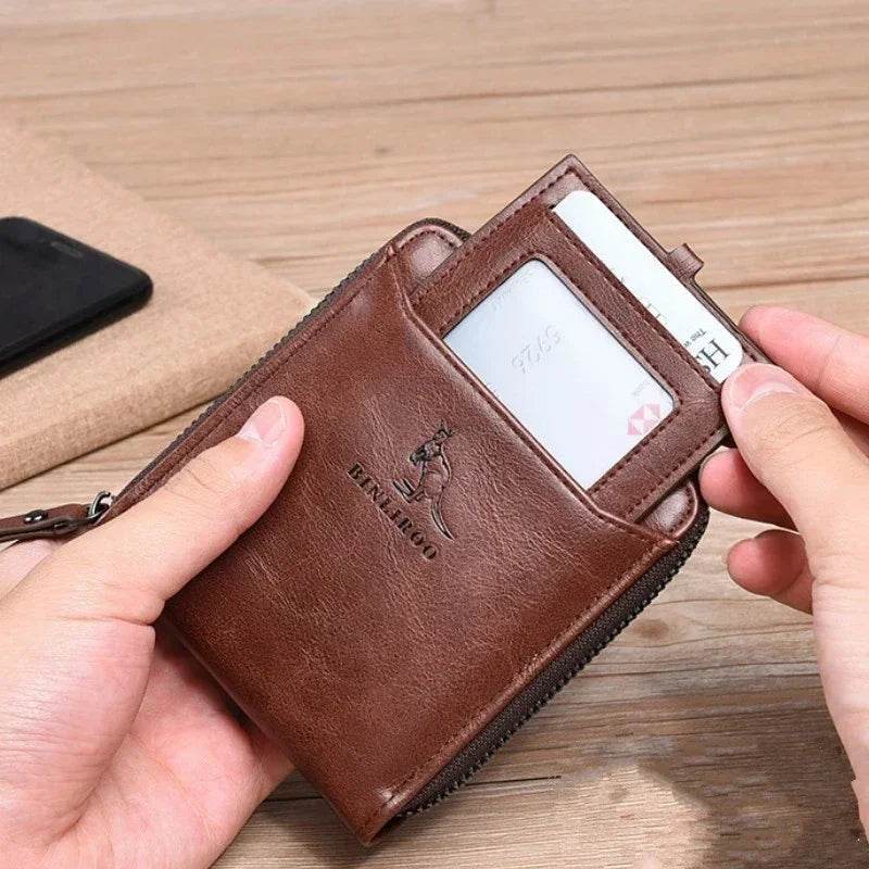 Genuine Leather Men's Wallet Luxury Short RFID Card Holder for Men Zipper Coin Purse Portable Male Wallets Billfold - NexoEden