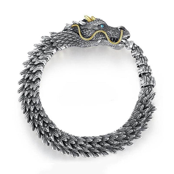 Vintage Men's Punk Domineering Ancient Dragon Snake Link Bracelets Accessories Hiphop Style 925 Sterling Silver Fashion Jewelry - NexoEden