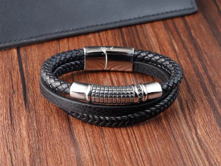 Cross Stainless Steel Anchor Leather Bracelet Elegant Men's Chunky Jewelry Accessories - NexoEden