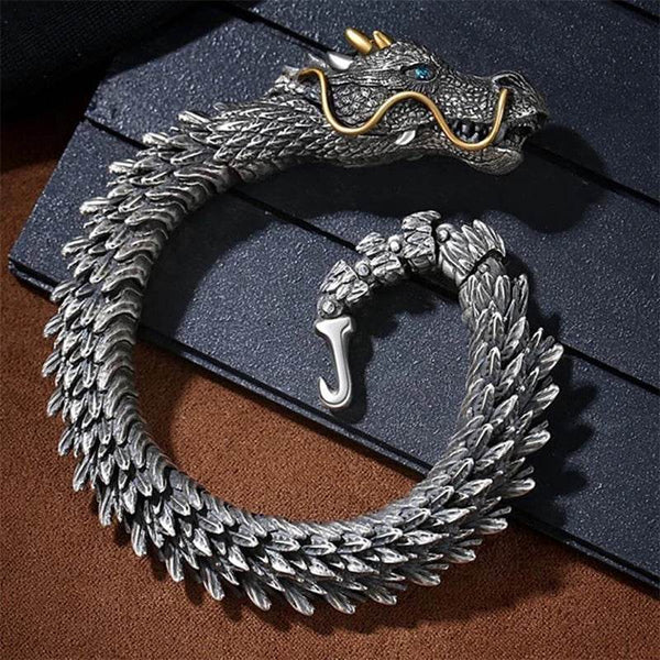 Vintage Men's Punk Domineering Ancient Dragon Snake Link Bracelets Accessories Hiphop Style 925 Sterling Silver Fashion Jewelry - NexoEden