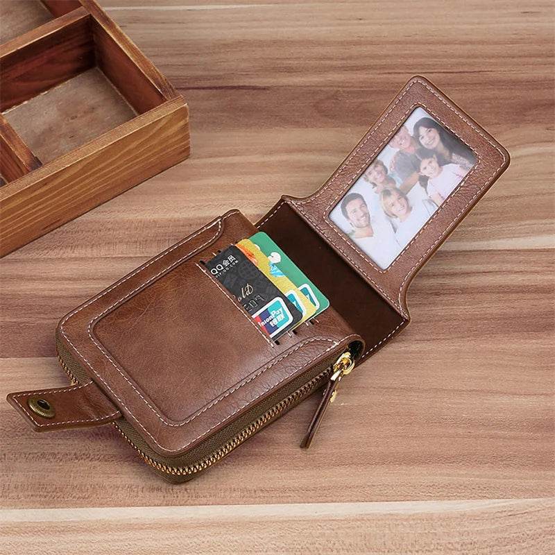 Vintage Men's PU Leather Short Wallet – Durable Zipper Clutch - NexoEden