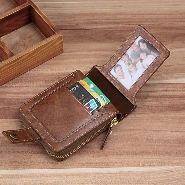 Vintage Men's Wallet PU Leather Short Purse Men Hasp Zipper Clutch Solid Color Wallets High Quality Durable Convenient Wallets - NexoEden