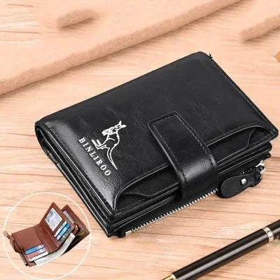 Genuine Leather Men's Wallet Luxury Short RFID Card Holder for Men Zipper Coin Purse Portable Male Wallets Billfold - NexoEden