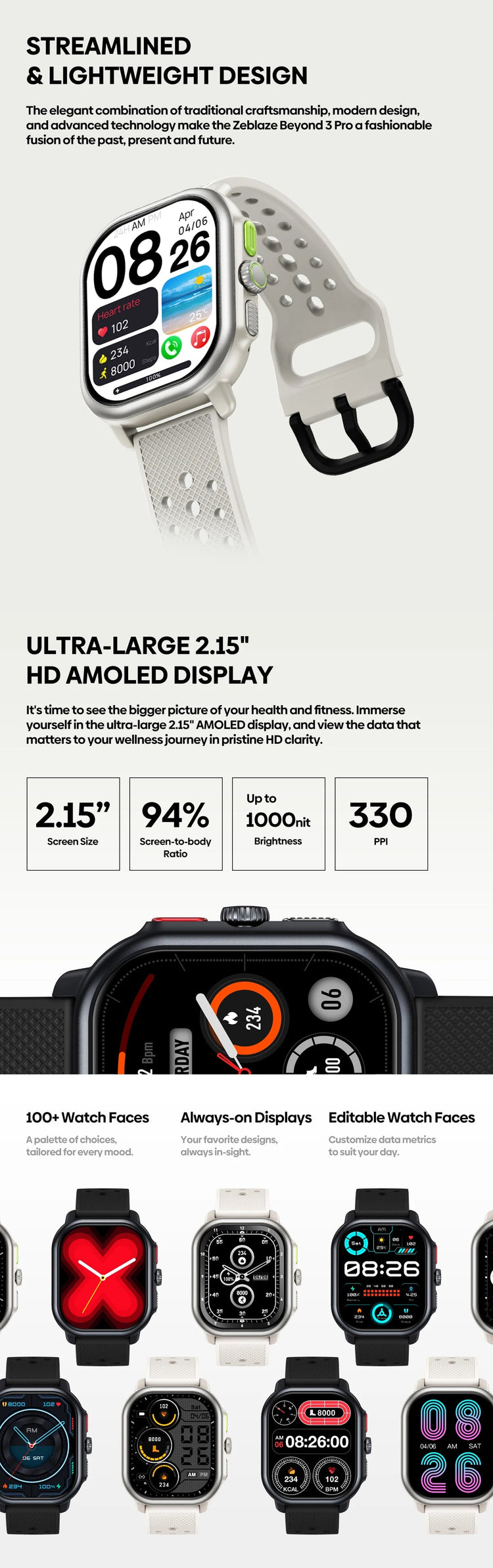 New Zeblaze Beyond 3 Pro GPS Smart Watch Built-in GPS & Route Import 2.15" AMOLED Display Make/Receive Phone Calls Smartwatch NexoEden