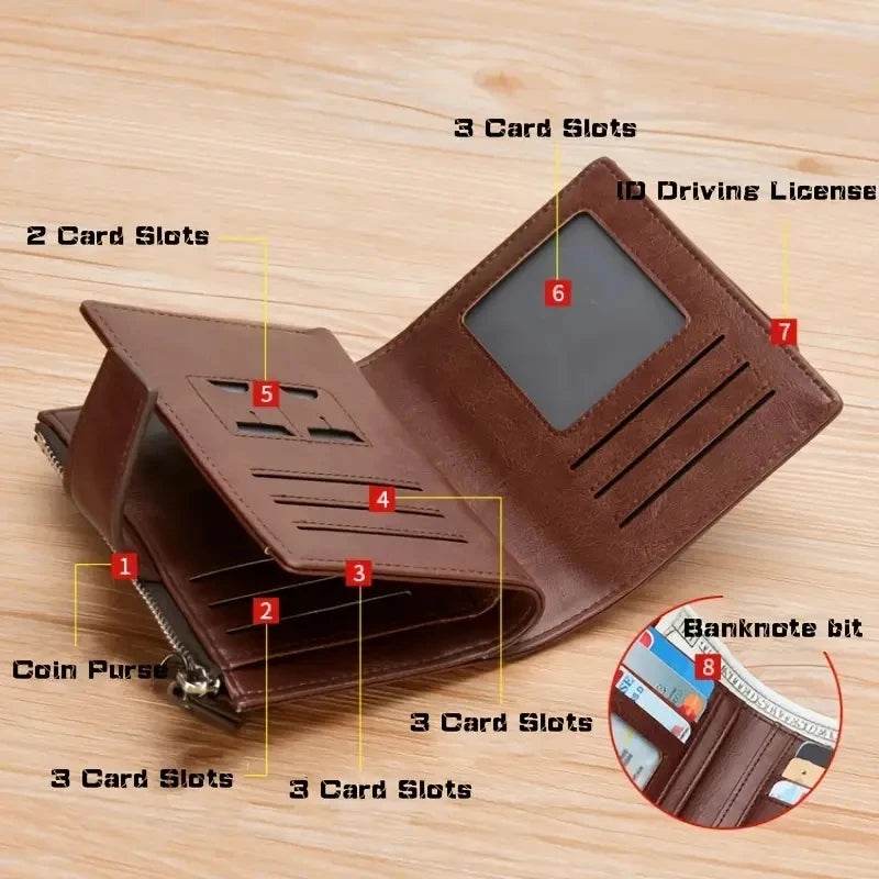 Men's Coin Purse Wallet RFID Blocking Man PU Leather Wallet Zipper Business Card Holder Money Bag Wallet Male - NexoEden