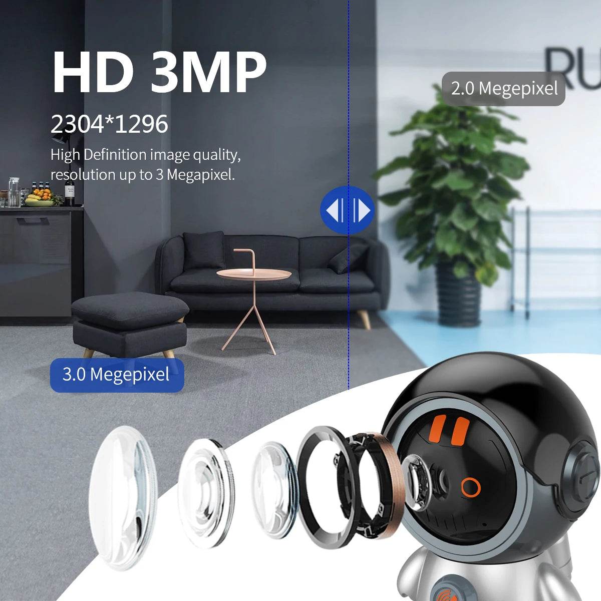 ESCAM PT203 3MP 1296P iCam365 APP One Key Call WIFI IP Camera AI Humanoid Detection Home Security CCTV Baby Monitor - NexoEden