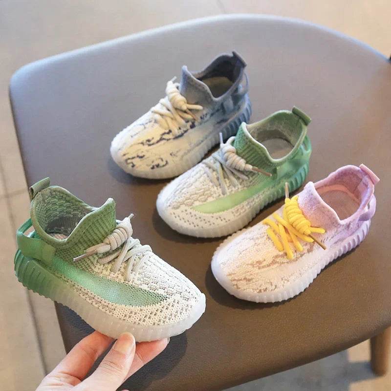 Children's Sports Shoes Soft Sole Thick Bottom Mesh Lace Up Gradient Sneakers Basketball Running Non Slip Boys Girls Fashion - NexoEden